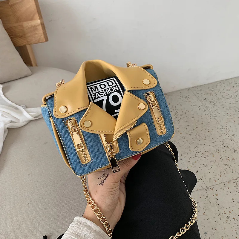 

BM9078 2021 New Motorcycle Jacket Shaped Punk Shoulder Bag Mini Crossbody Bag Women PU Leather Handbag Rivet Chain Messenger Bag