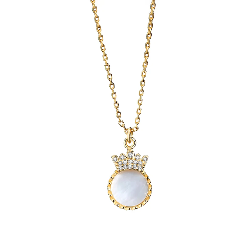 

Silver Jewelry wholesale Zircon Classic Crown Pendant Necklace Gold Plated for Women