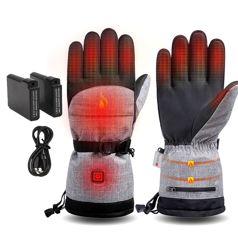 

Winter Ski Motorcycle Fishing Rechargeable Battery Heating Gloves, Black gray