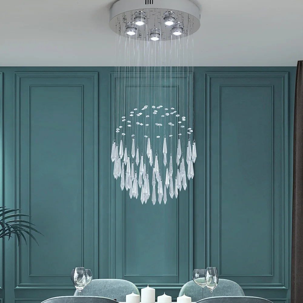Duplex Living Room Chandelier Villa Rotating Hollow Lustre Circular Staircase Crystal Lamp
