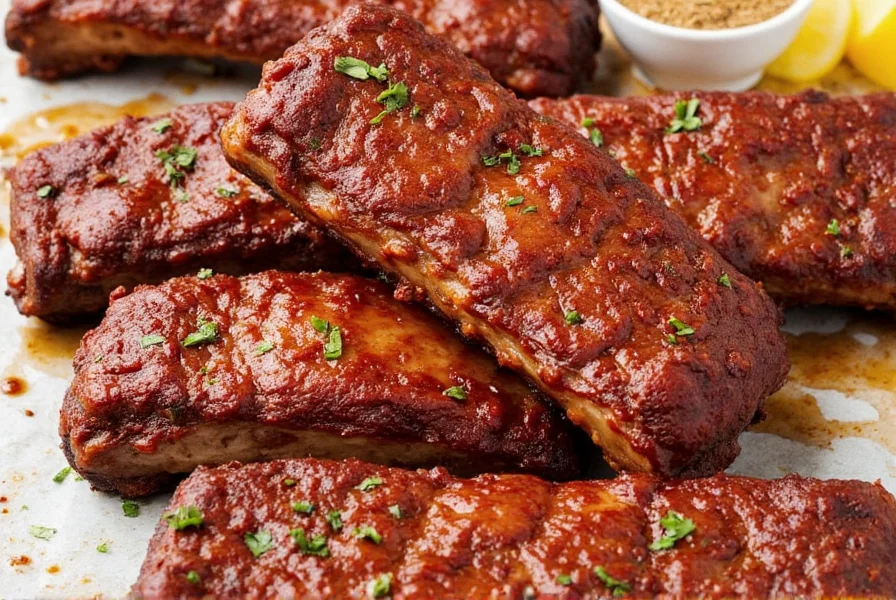 Refrigerated pork ribs wrapped in plastic wrap