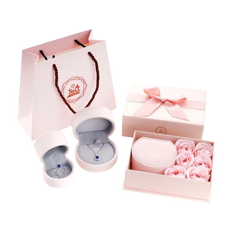 

Zebo Custom OEM necklace ring gift bag boxes set jewelry packaging luxury wedding favors rose gift box set