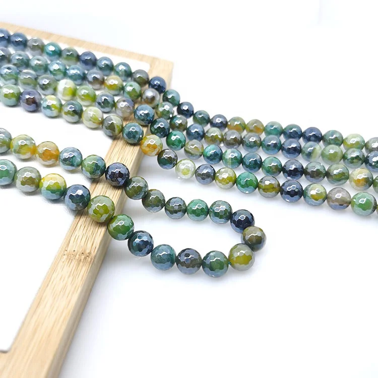 

Natural gemstone electroplating green yellow Agate Bead 8mm Round cutting Beaded gem bracelet necklace jewelry Making, 100% natural color