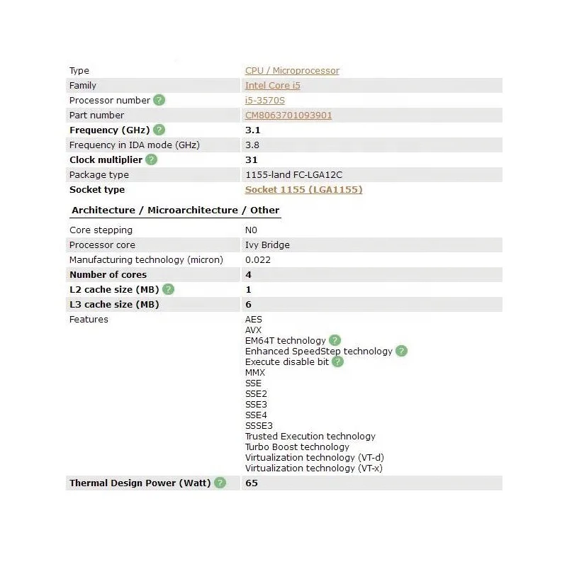 Intel core i5 3570S