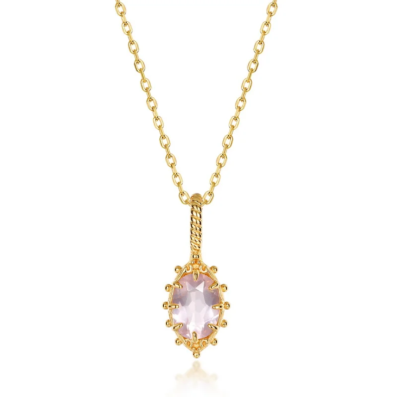 

Wholesale Custom Available Pink Crystal Necklaces Pendant 925 Sterling Silver Gold Plated Jewelry Women