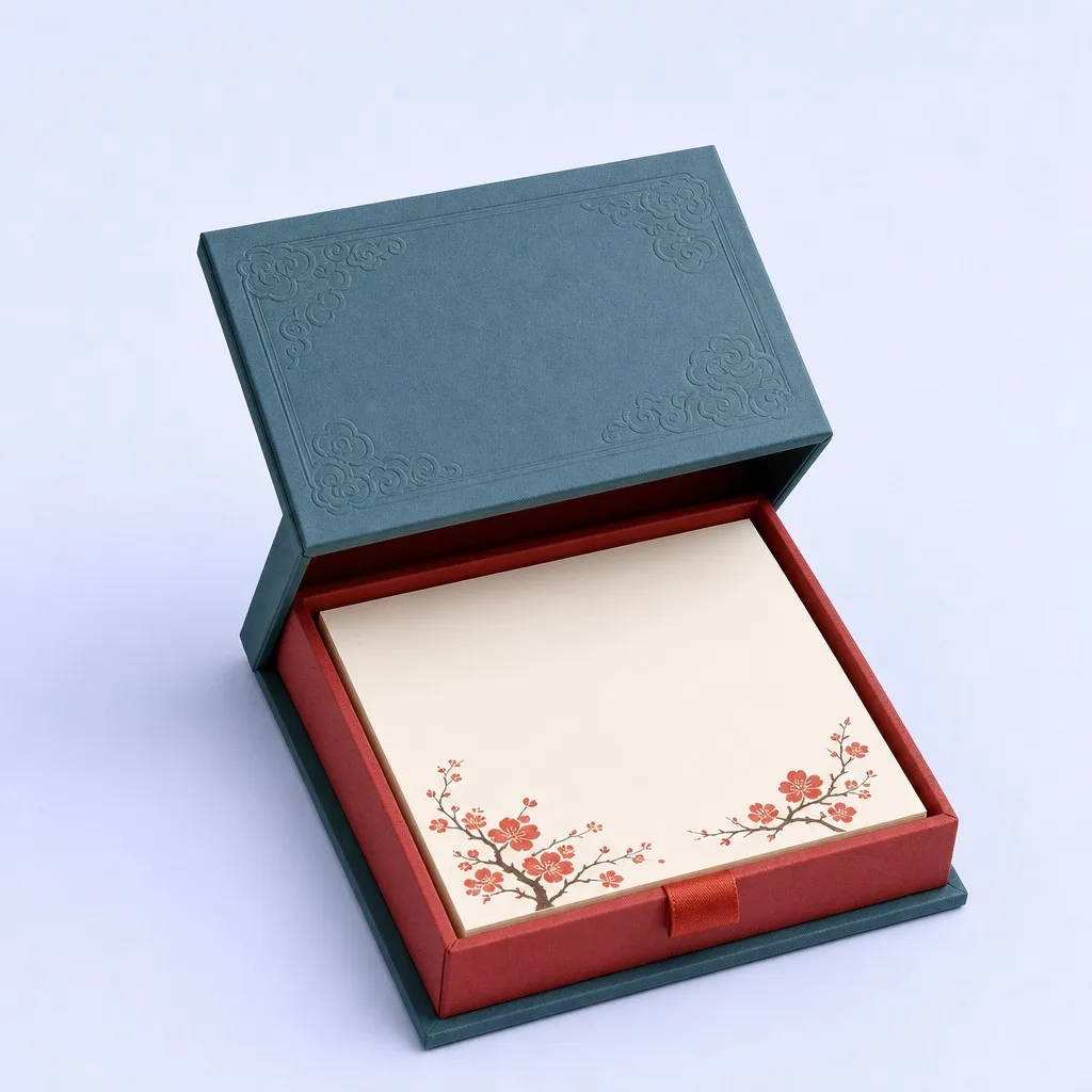 Plum Blossom Clamshell Box with Inner Red Tray