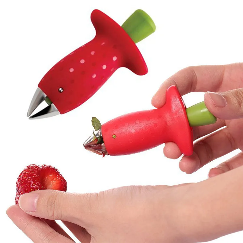 

Strawberry Hullers Metal Plastic Fruit Leaf Remover Gadget Tomato Stalks Strawberry Knife Stem Remover Kitchen Cooking Tool