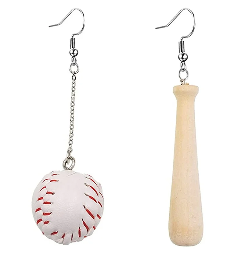 

Creative Funny Leather Teardrop Baseball Pendant Asymmetric Dangle Drop Earrings 3D Baseball Earrings for Women, Picture shows
