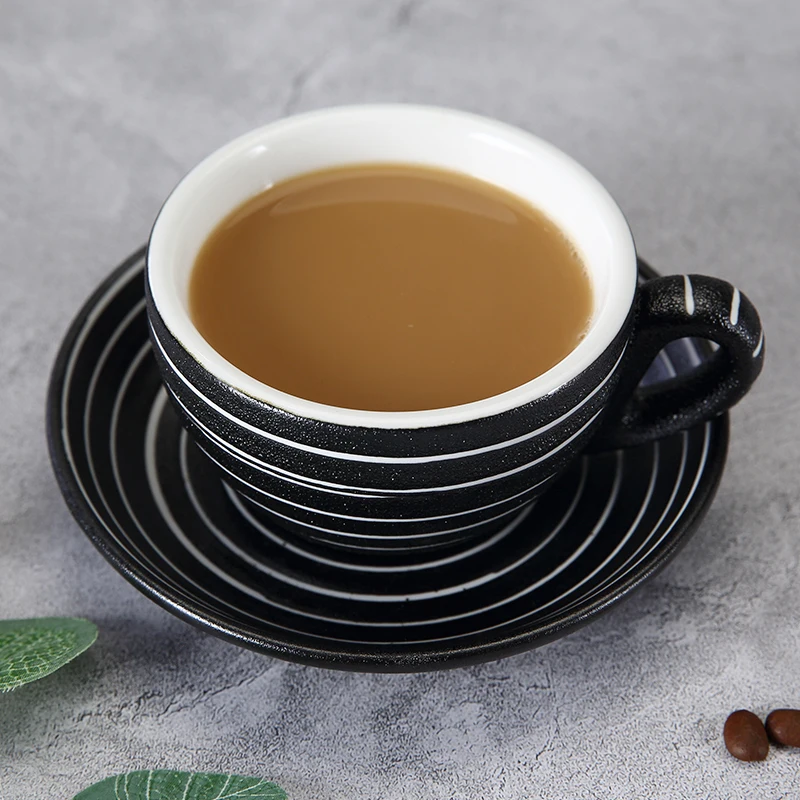 

WEIYE Turkish style drinkware set black ceramic coffee cup porcelain cup and suacer sets, Black and white