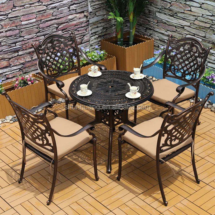 New Design Cast Aluminium Round Table With 4 Chairs Table Top In Tile