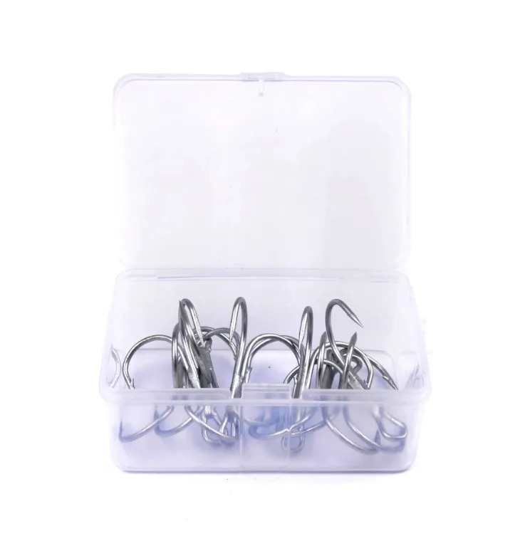 

10pcs/box high carbon steel fishing hook  white Treble Hooks with low price, Silver
