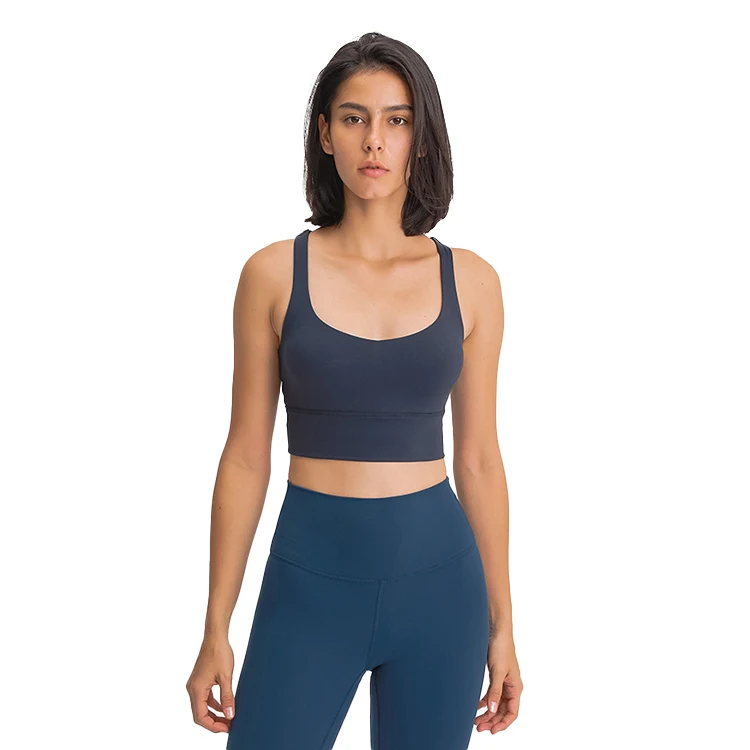 

2021 High Support New Product Widened Hem Gathered And Breathable Push Up Sports Bra With Double Straps, Customized colors