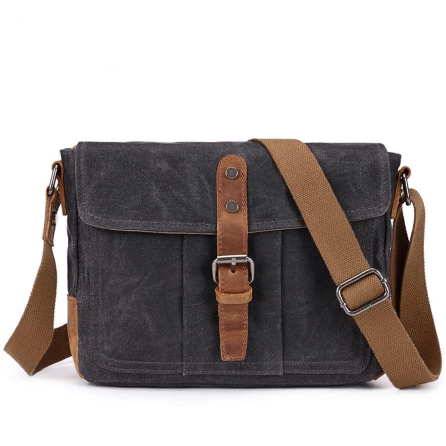

Vintage Style Waxed Canvas Shoulder Bag Men Waterproof Crossbody Bag Canvas Messenger Bags for Men, Dark brown/customized