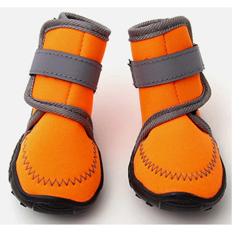 

Wholesale set of 4 reflection anti slip waterproof four-sided elastic pet snow boots Medium and large dog winter raining shoes, Orange,purple