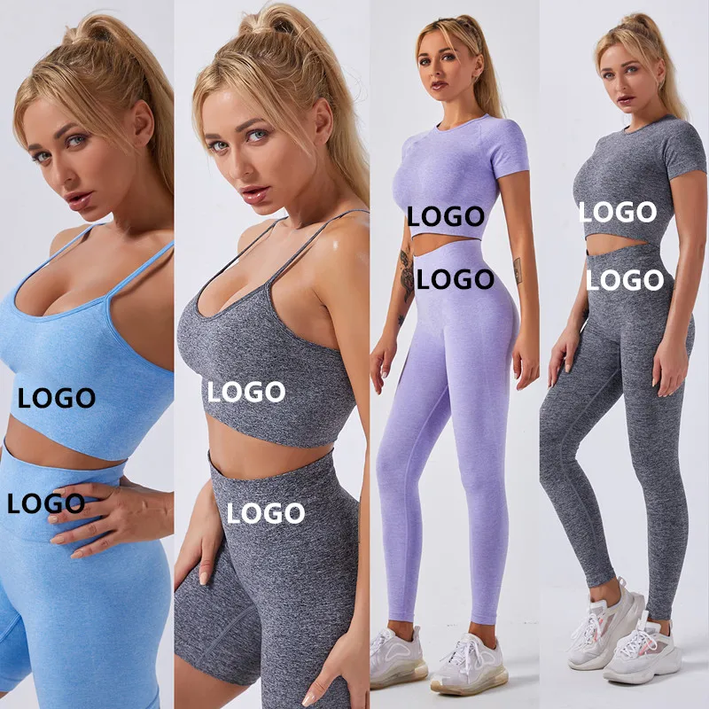 

Women's Seamless High Waist Workout Clothes Yoga Set Seamless Shorts Bra Set Fitness Yoga Long Sleeve Crop Top Leggings, 8 colors