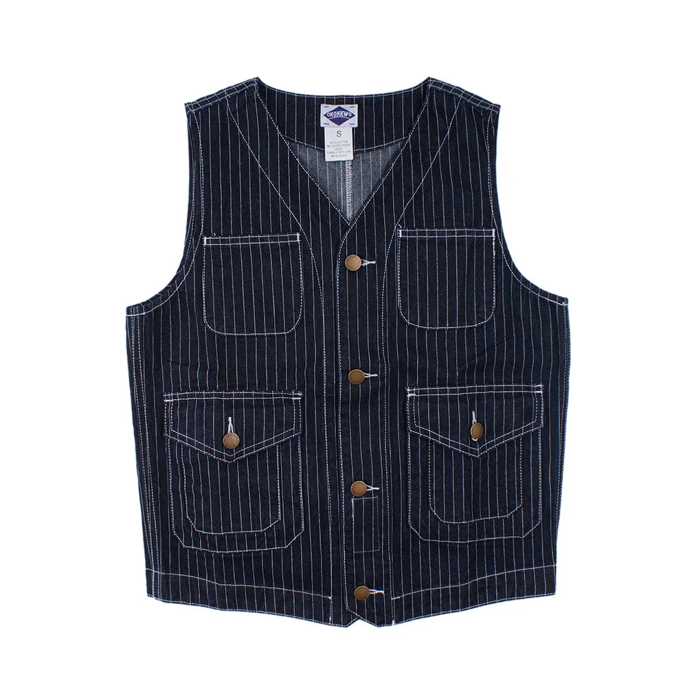 Men Vest Men's Suit Vest Classic V-Neck Striped Denim Fabric Cowboy Vest Jacket Formal Outerwear Autumn Cargo Vest