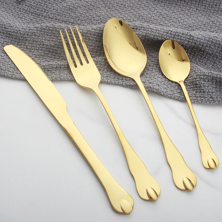 

new products 2021 unique arrivals stainless steel spoon gold cutlery set flatware, Silver/gold