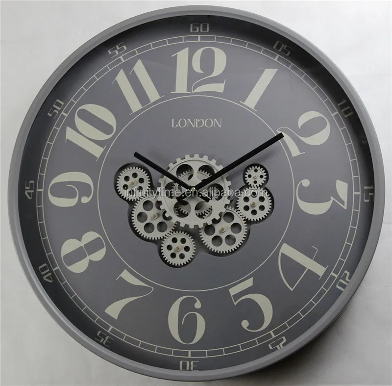 Large Round Metal Industrial Style Statement Piece Skeletal Cog Wall Clock 80cm 