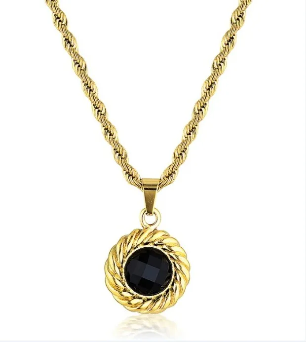 

2021 Hot Selling Jewelry Women Gold Dis Pendant Necklace With Gemstone Black Stone Necklace