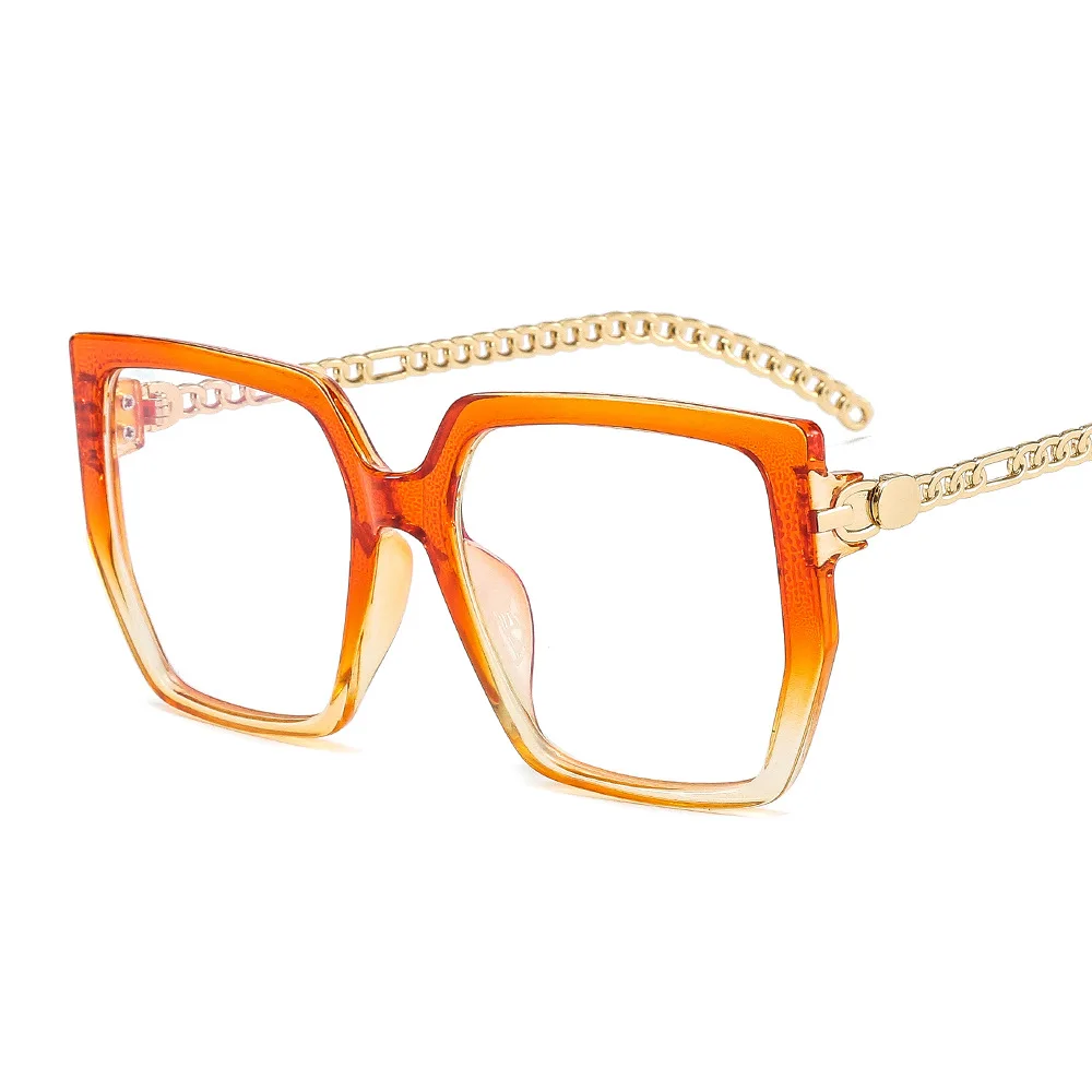 

2021 Retro Square Women Glasses Frame Fashion Clear Lens Eyewear Chain Decoration Men Optical Gradient Eyeglasses Frame