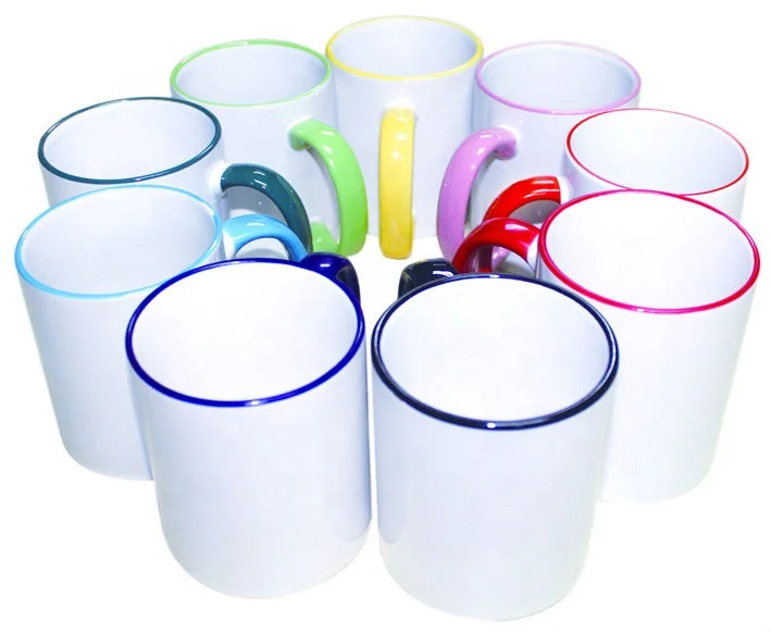 

11oz ceramic sublimation mugs, colored rim blank ceramic mug