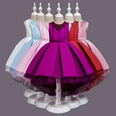 Good quality  girls wedding gown  Trailing evening dress for 10  years old   kid party wear Flower Girl Dress