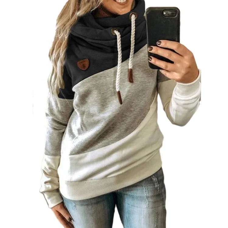 

Autumn Colorblock Long Sleeve Women'S Cowl Neck Hoodie,Pull Over Women'S Hoodies Sweatshirts