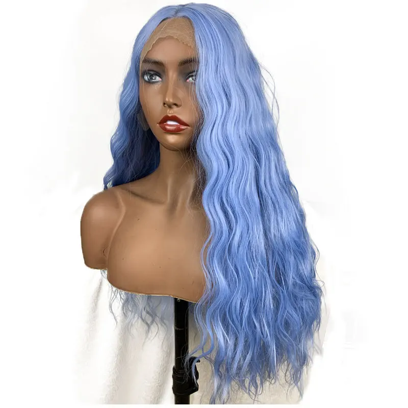 

OEM New Fashion Gray Blue Synthetic Hair Wigs For Black Women Daily Natural Silky Hair Wig Machine Made Heat Resistant Wigs, Natural color lace wig