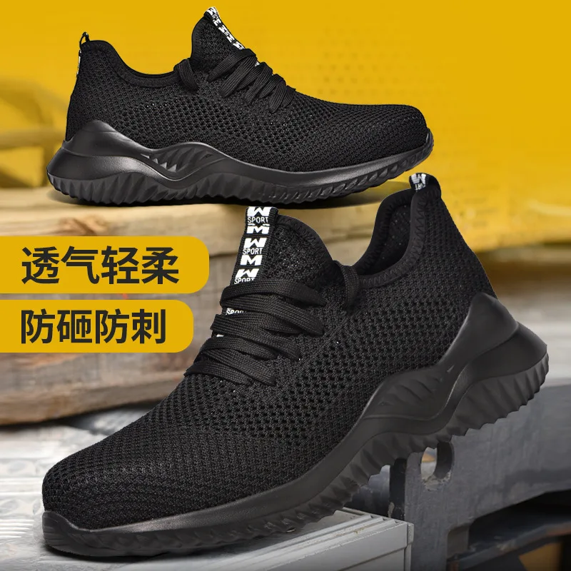 

Breathable Industrial Outdoor Protective Shoes Men Lightweight Working Safety Shoes Work Boot Steel Toe Men safety Shoes, Black