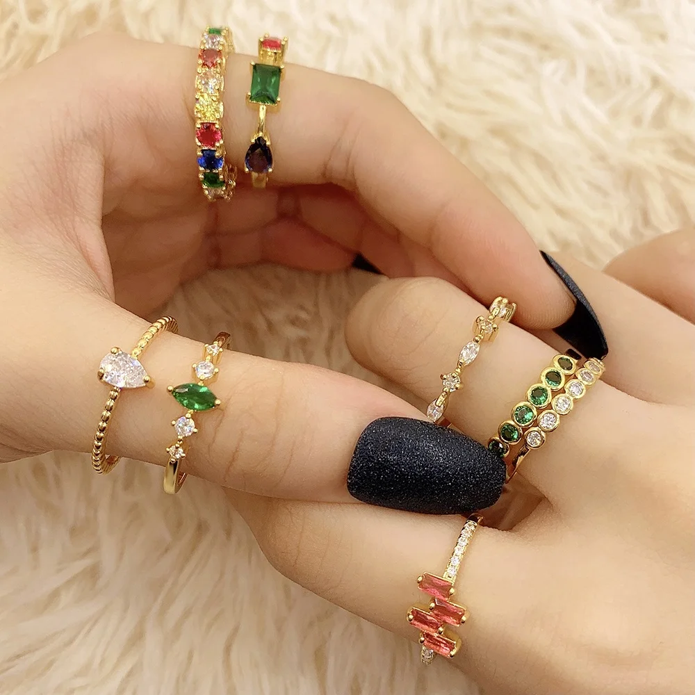 

gold fashion diamond rings women iced out cz rings engagement rings, Red/purple