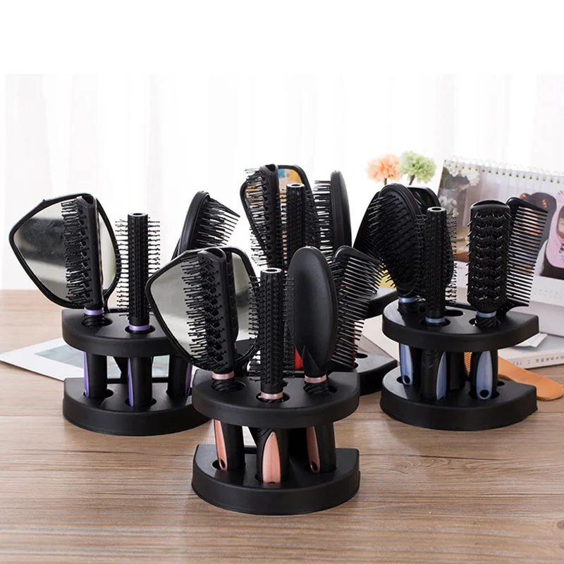 

5 Hair Combs Set Professional Salon Hair Cutting Brushes Sets Salon Styling Tool Mirror And Holder Stand Set Dressing Comb Kits