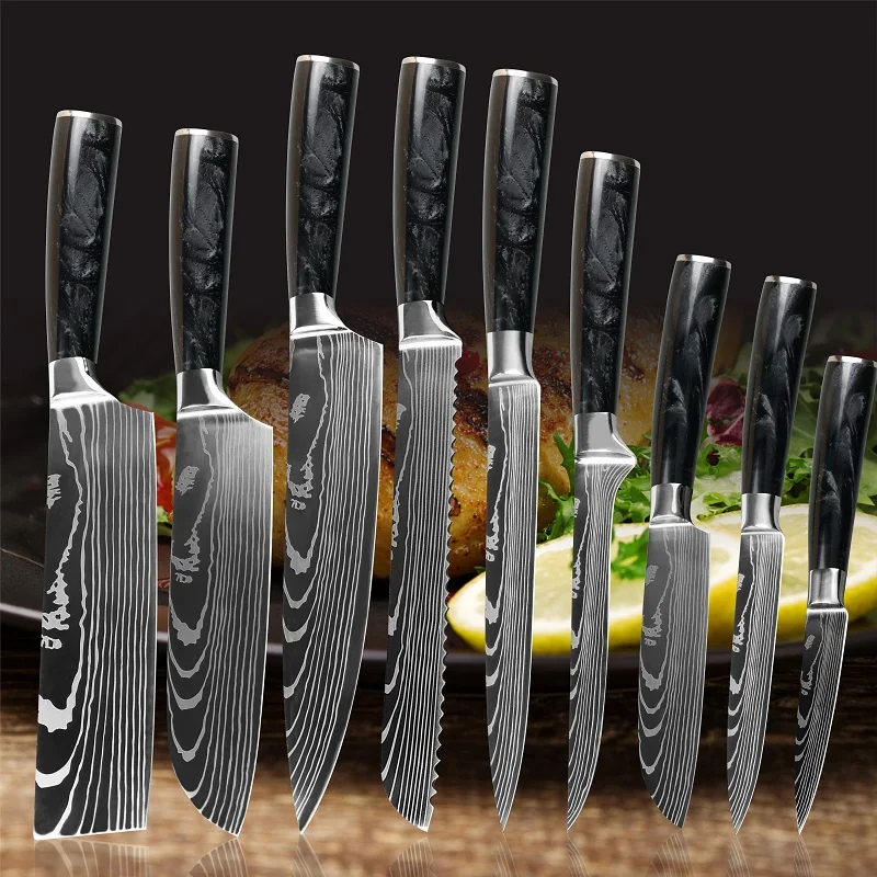 

2021 Newest stainless steel handmade forged black resin handle all purpose Cutting carving paring kitchen knife