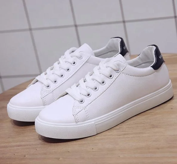 

2019 fashion sneakers women white lace-up casual flats ladies sport shoes Low cut ankle pu