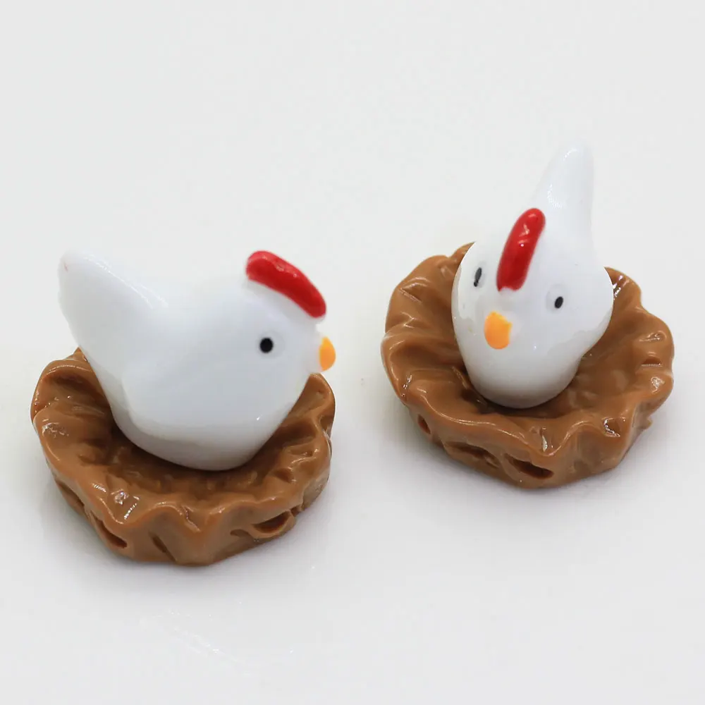 3D Mini Resin Hen and Nest Figurines Cute Farm Animal Miniatures for Fairy Garden Dollhouse Landscape DIY Home Decorations