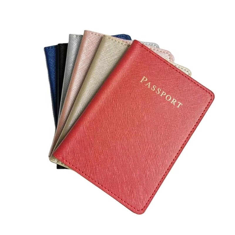 

Wholesale custom logo Bright High-end pink Grainy leather travel passport cover, Black pink blue red silver