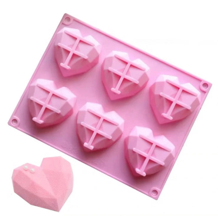 

BPA Free DIY 3D Chocolate Silicone Dessert Mould diamond heart cake mold mousses for Ice Cream 6 cups Cakes Pan Baking mould