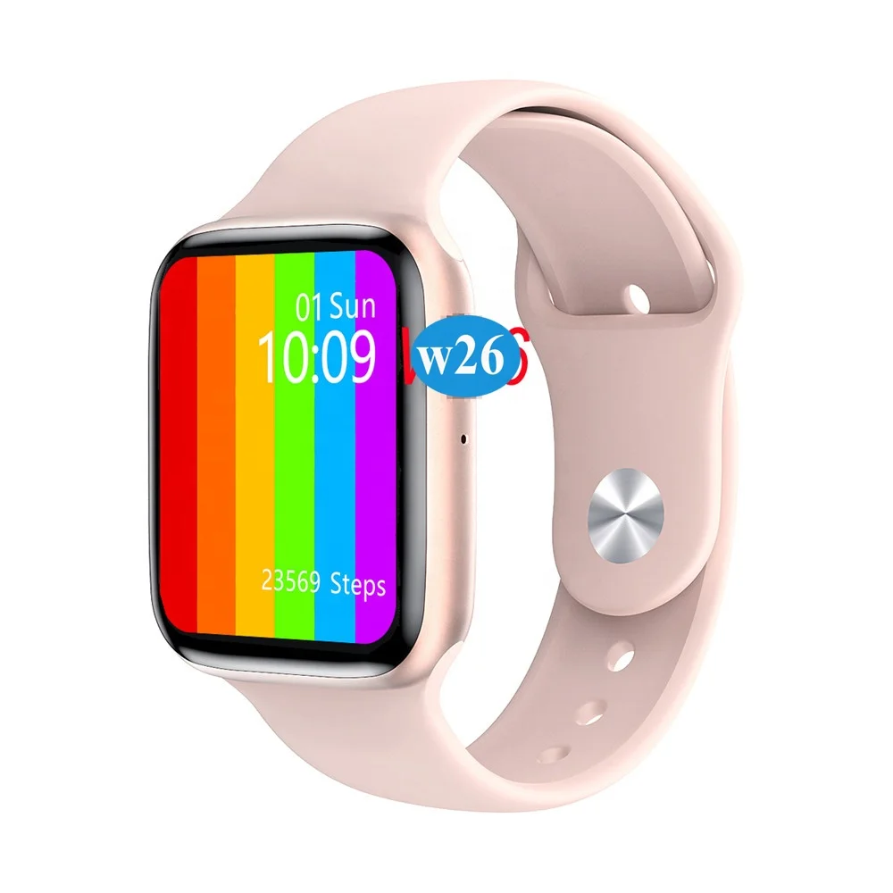 

2021 Full Touch Smartwatch w26 Bt Wrist Smart Watch Band Temperature Bracelet Pink, Black silver