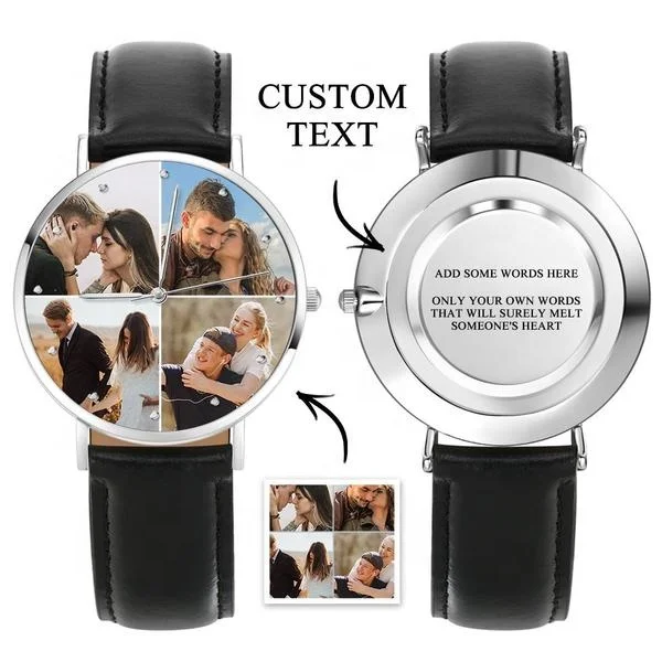 

Custom Print Oem Watch Logo Personalised Collage Photo Quartz Watches For Couple