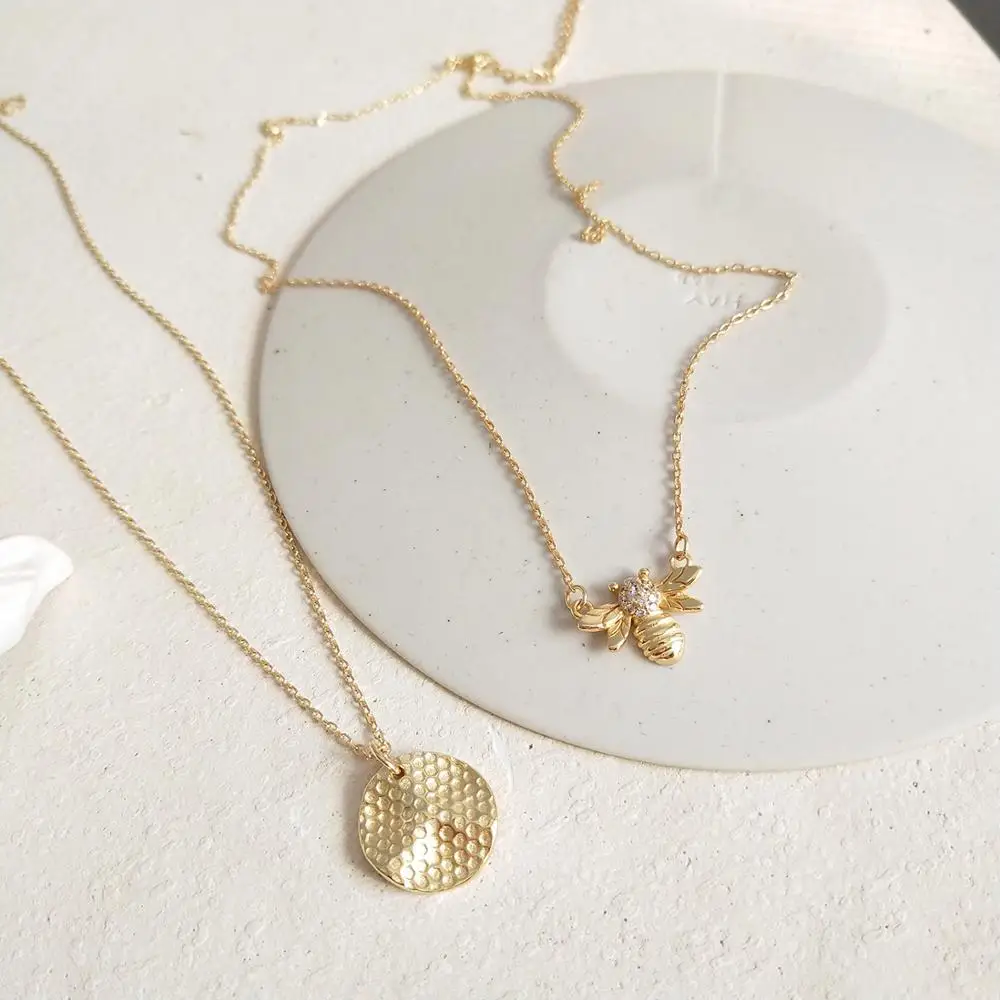 

925 sterling silver korean vintage fashion small bee pendant necklace