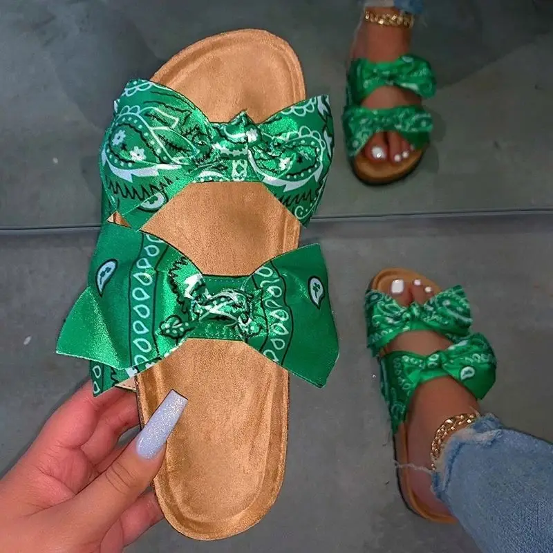 

Ladies Shoes and Sandals Bow Summer Slide Sandals Indoor Outdoor Flip-flops Beach Shoes Female Slippers