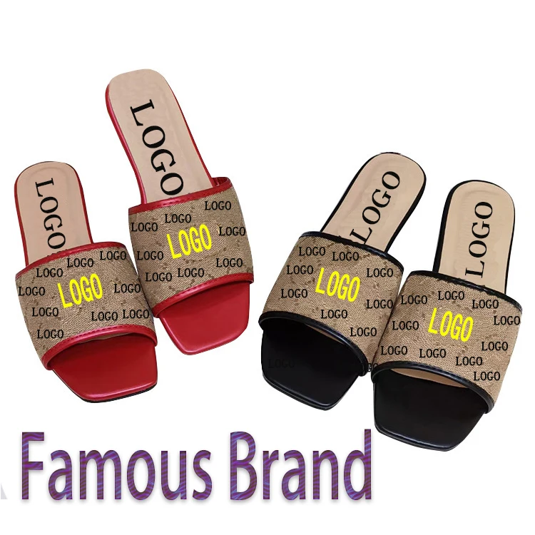 

Designer Print Summer Flat Shoes Women Famous Brand Slippers Sandals Luxury High Quality Slides