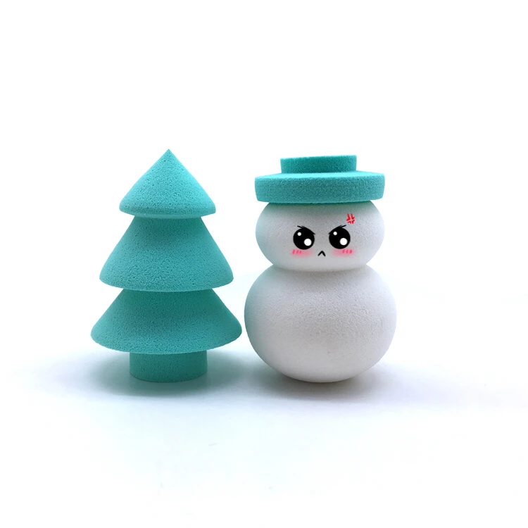 

Latex-free christmas tree makeup blender sponge for beauty massager, White & green