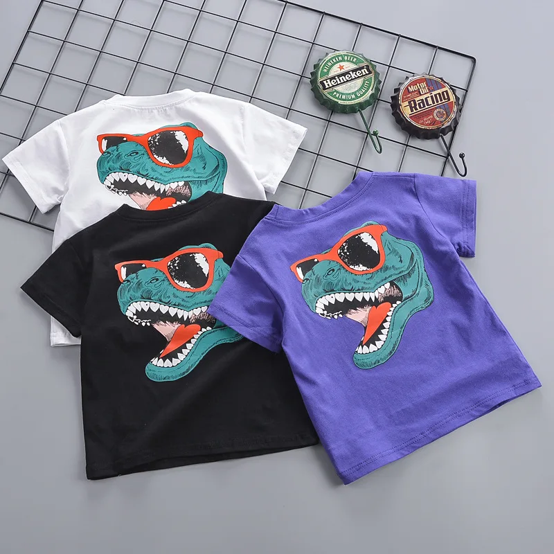 

Aselnn 2020 new spring summer kids boys dinosaurs cotton casual Tshirt short sleeve