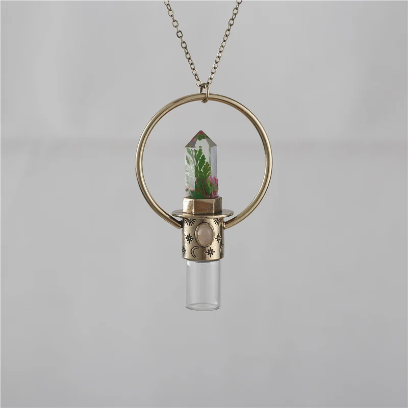 

Custom gemstone point interchangeable aromatherapy essential oil pendants necklace