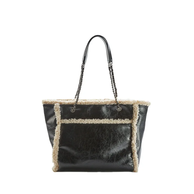 

Large capacity fur branded designer black handbags for women ladies bags