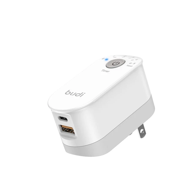 

Budi 2021 newest updated fast charging 20W PD QC timer charger, White