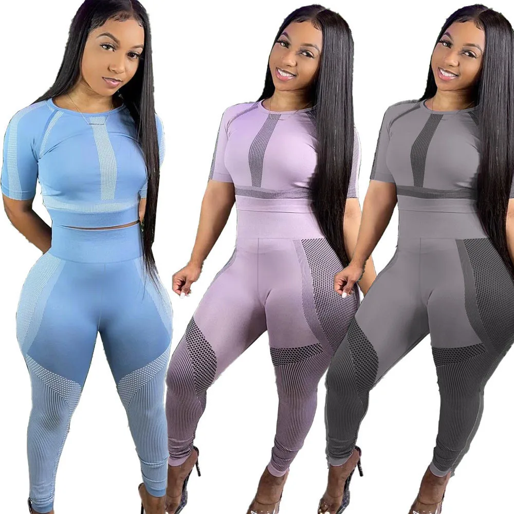 

2021 Printed casual suit plain two piece set womens custom summer short sleeve set, Photo color