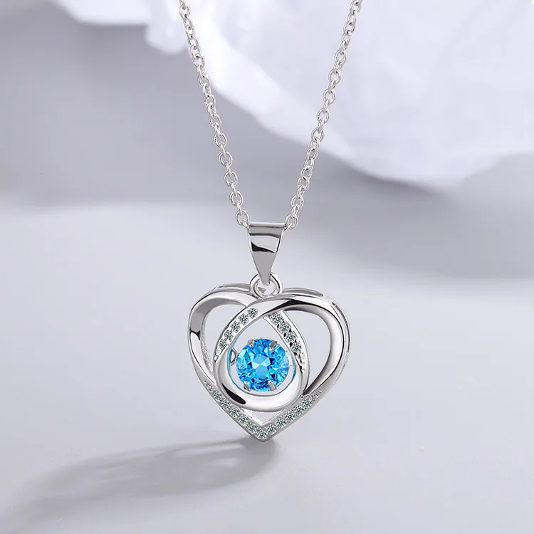 

Exquisite Zirconia Love Heart Pendant Necklace 925 Silver Clavicle Chain Necklace Statement Women Jewelry Gift