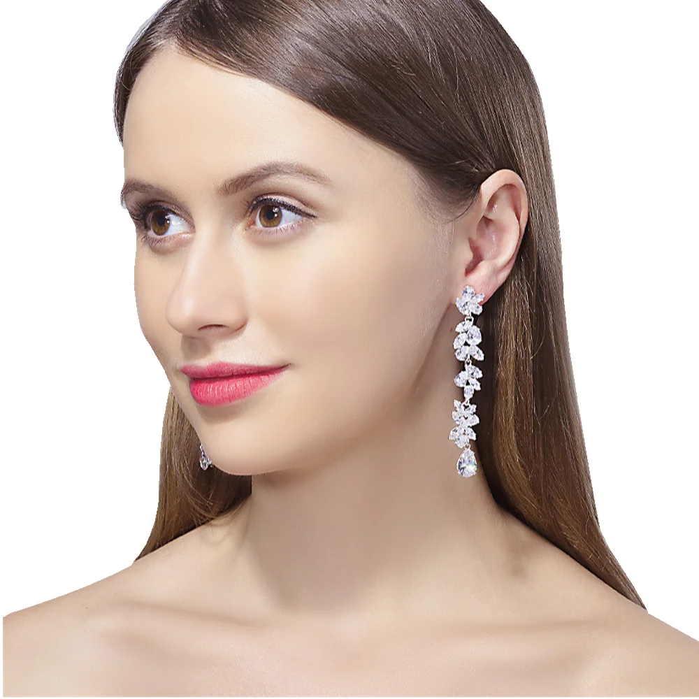 

Manufacture Luxury Zirconia Earrings Elegant Diamond Long Earring Bohemian Fashion Quality Wedding Bride Earrings For Women 2021, Silver