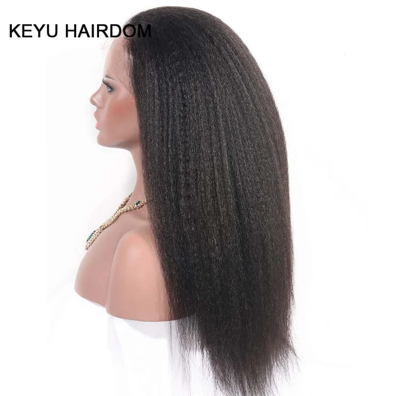 

KEYU HAIRDOM Brazilian Lace Frontal Kinky Straight Human Hair Weaving 360 Lace Frontal Wig On Sale Kinky Straight Lace Front Wig, Natural color 360 lace wig